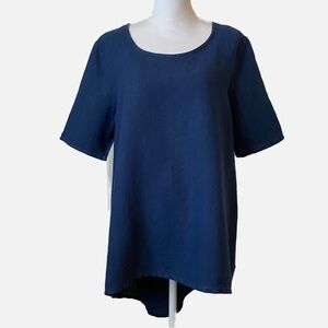 Bryn Walker Navy Short Sleeve 100% Linen Tunic Lagenlook Top Women’s Small